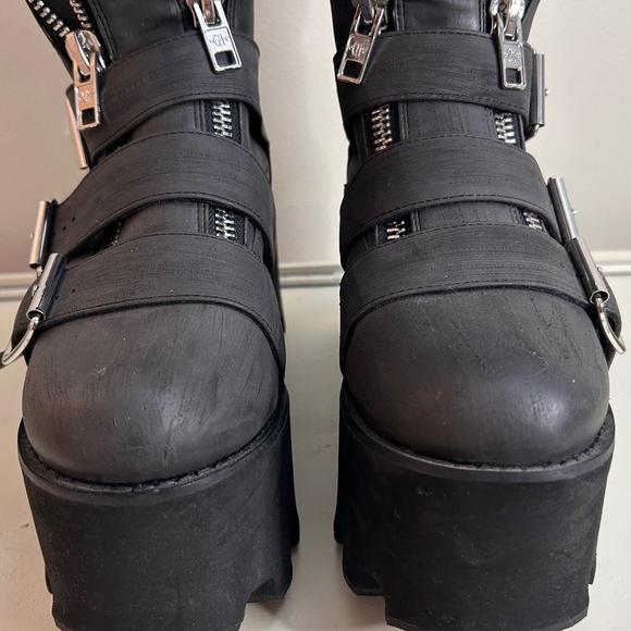 CURRENT MOOD MADE IN HELL DOLLS KILL GOTH BLACK CHUNKY HEELPLATFORM BOOTS SIZE 8 - Picture 4 of 11